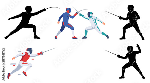 Картината върху платно Set of vector collection featuring different styles of fencing athletes and comp