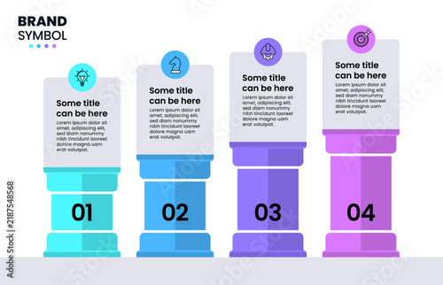 Infographic template. Supporting pillars with growing 4 steps