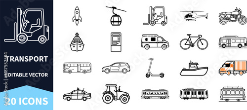 Diverse Transportation Icons for Urban Mobility and Logistics