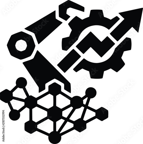 Artificial intelligence automation and machine learning growth silhouette icon isolated on white background