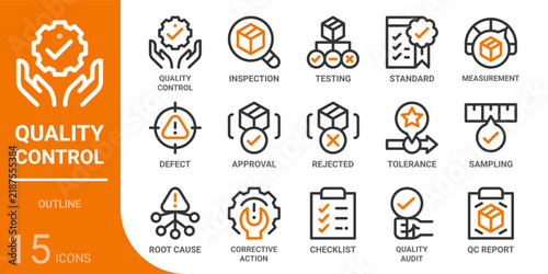 quality control outline icon collection for web, app, UI, UX, dashboard, presentation and infographic and print design