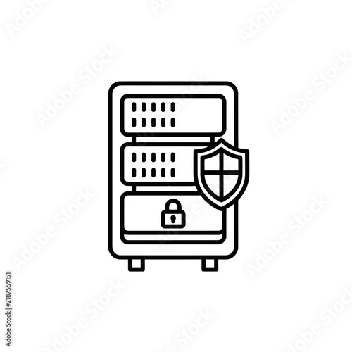 Server security line icon, data protection concept, server with shield and lock