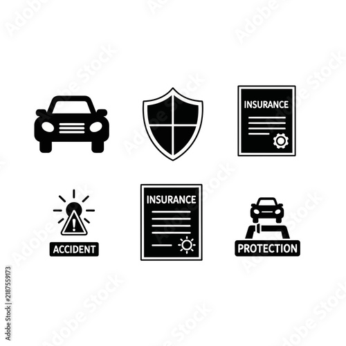 Set of Car Insurance and Accident Protection Icons