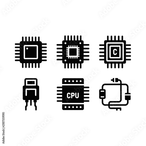 Set of Electronic Hardware and CPU Processor Icons