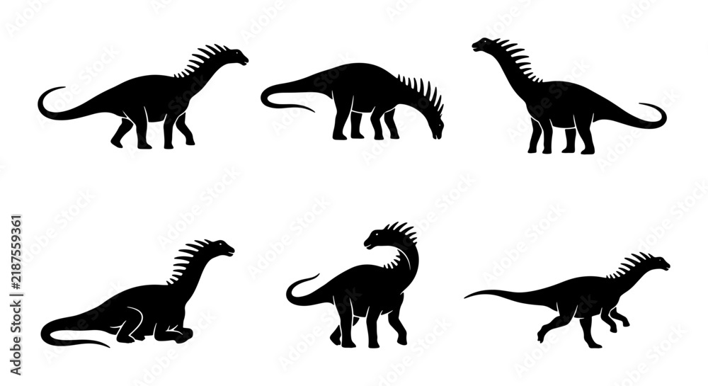 Obraz premium Dinosaur Silhouettes Collection, Prehistoric Reptile Vector Icons, Ancient Creature Graphics