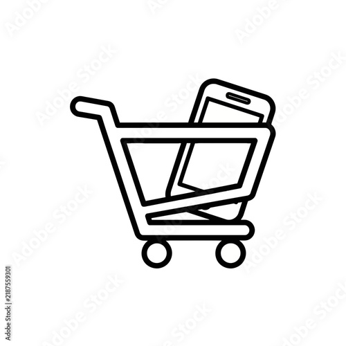 Shopping Cart with Smartphone Icon