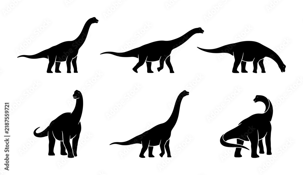 Obraz premium Dinosaur Silhouettes Collection, Prehistoric Brontosaurus Vector Icons, Jurassic Era Animal Graphics