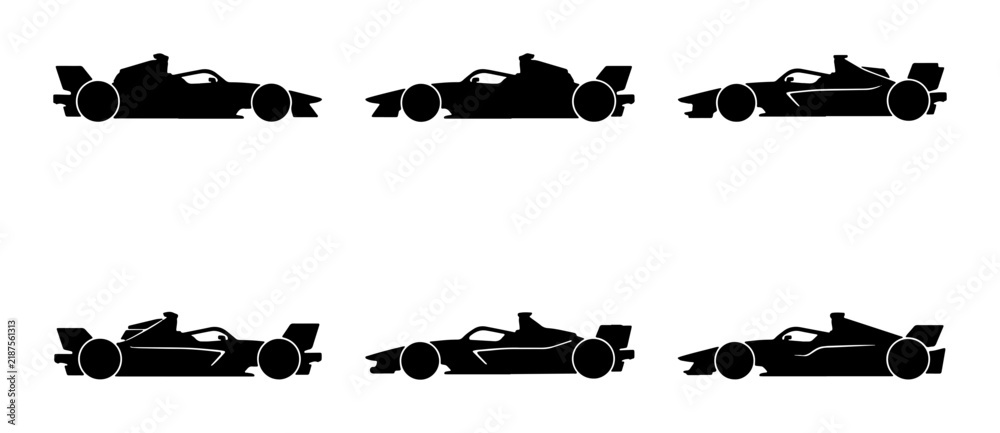 Obraz premium Formula 1 Racing Cars, Silhouette Icons, Speed and Motorsport Vector Graphics