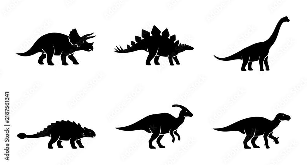 Obraz premium Dinosaur Silhouettes Collection: Prehistoric Icons for Kids, Paleontology, and Education