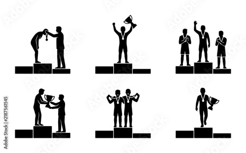 Sports Victory Icons, Award Ceremony Silhouettes, Podium Winners Collection, Achievement Graphics