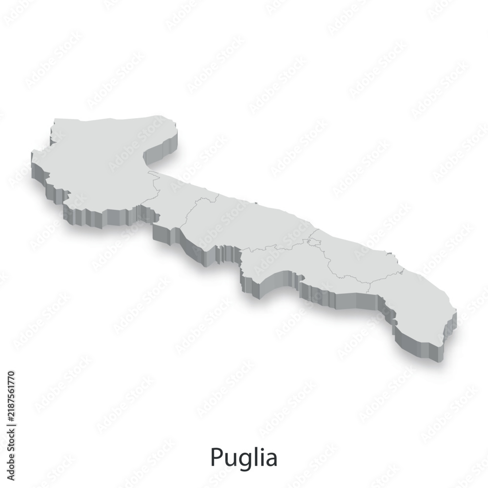 Fototapeta premium 3D Map of Puglia, Italy - Region Relief Illustration