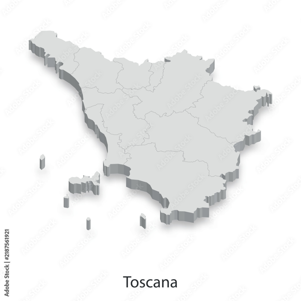 Obraz premium 3D Map of Tuscany Region, Italy - Administrative Divisions