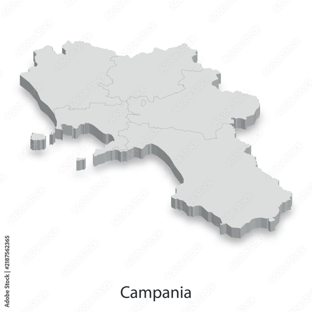 Fototapeta premium 3D Map of Campania Region, Italy - Detailed Topography and Borders