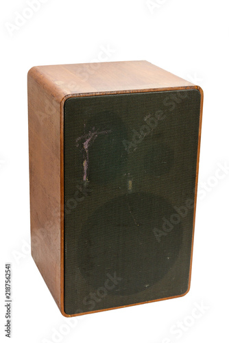 Photography A vintage wooden speaker with a grill isolated on white background
