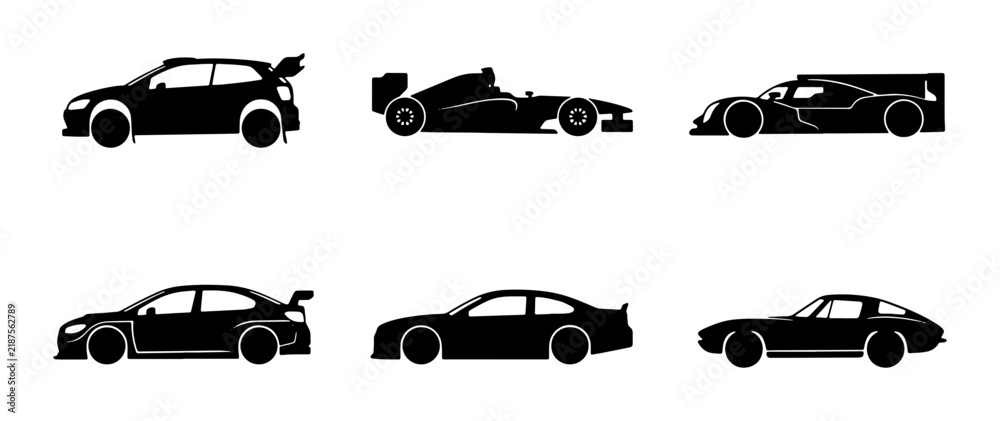 Obraz premium Performance Sports Cars, Racing Vehicles, and Classic Automotive Silhouettes Collection