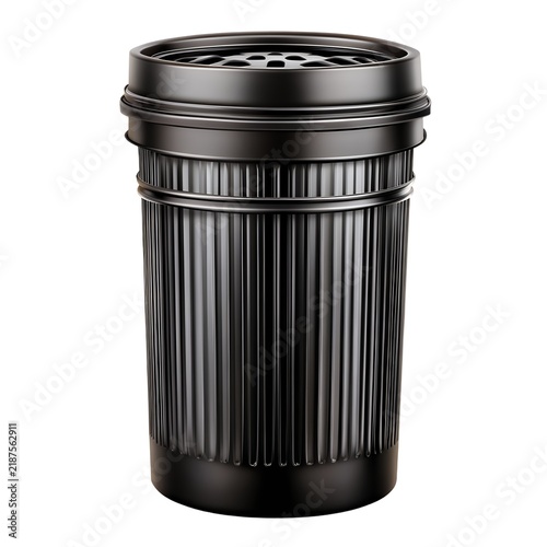 Sleek, modern black trash can with a fluted design, ideal for indoor or outdoor use