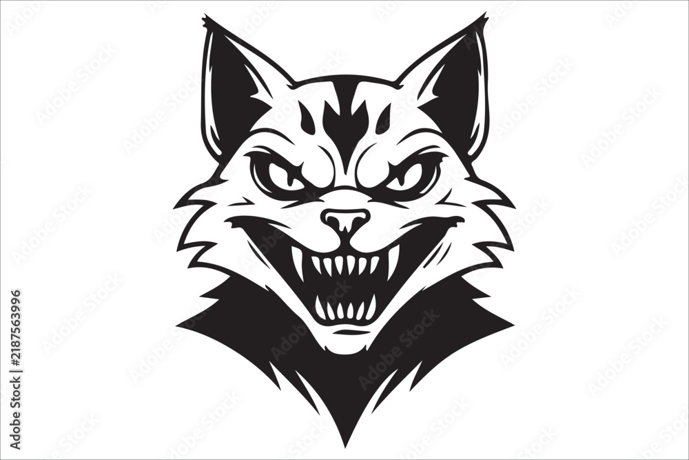 Obraz premium Cat and Tiger Vector Illustration with Feline Animal Head, Cute Cartoon Face, Wild Mammal Silhouette, Tattoo Design and Decorative Artwork