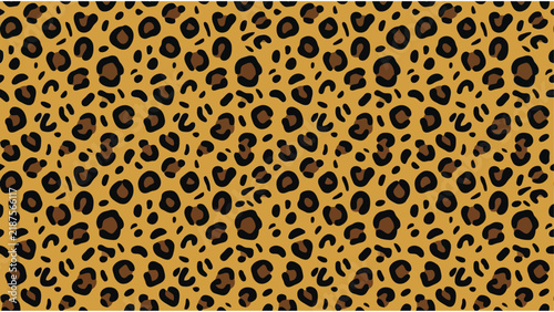 Seamless leopard print pattern featuring brown and black spots on a golden tan background