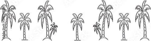 Palm tree line art vectors. Tropical plant outline icons isolated on White Background. Line art design illustrations