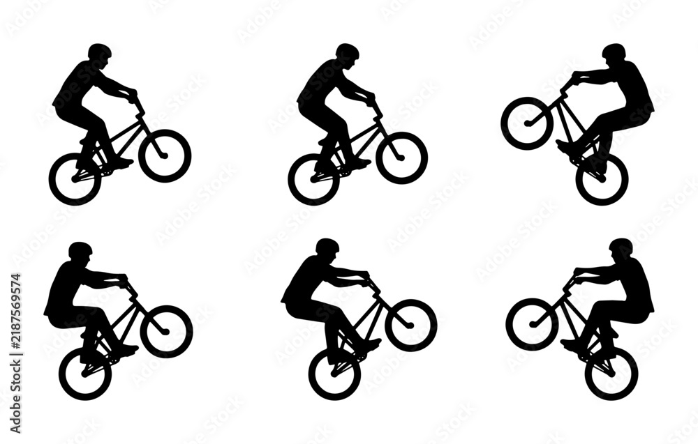 Obraz premium BMX Rider Silhouettes, Bicycle Tricks Collection, Extreme Sports Action Vector Set
