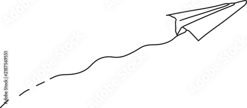 Paper plane line art. Flying origami airplane vector isolated on White Background. Line art design illustrations