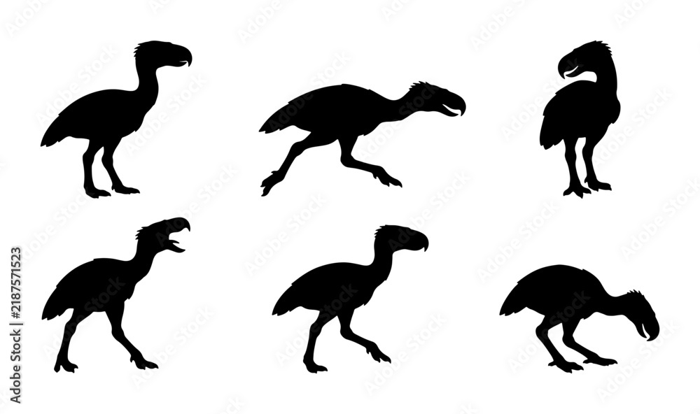 Fototapeta premium Dodo Bird Silhouettes, Extinct Animal Vector Icons, Prehistoric Creature Graphics, Vintage Wildlife Illustrations