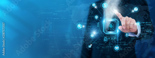 Obraz na plátne Businessman touching Procurement Management and networking data