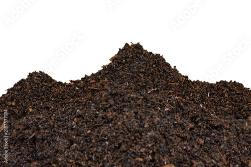 Bild auf Leinwand Dark brown fertile organic compost soil pile mound for gardening border frame is