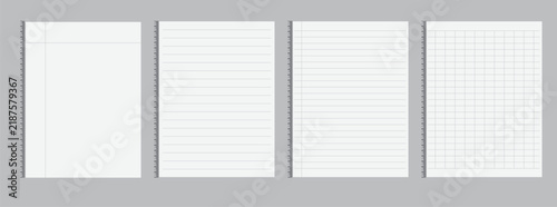 Fotografie Set realistic clean spiral blank notebook with lines paper page isolated, dots and cells, six notepad blank mockup template copybook cover