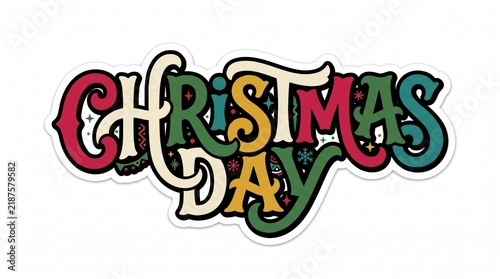 Christmas day text design with colorful festive lettering and artistic holiday typography for seasonal greeting cards
