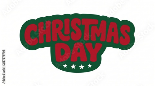 Red and green christmas day text design with small white stars for holiday greeting cards and winter season posters