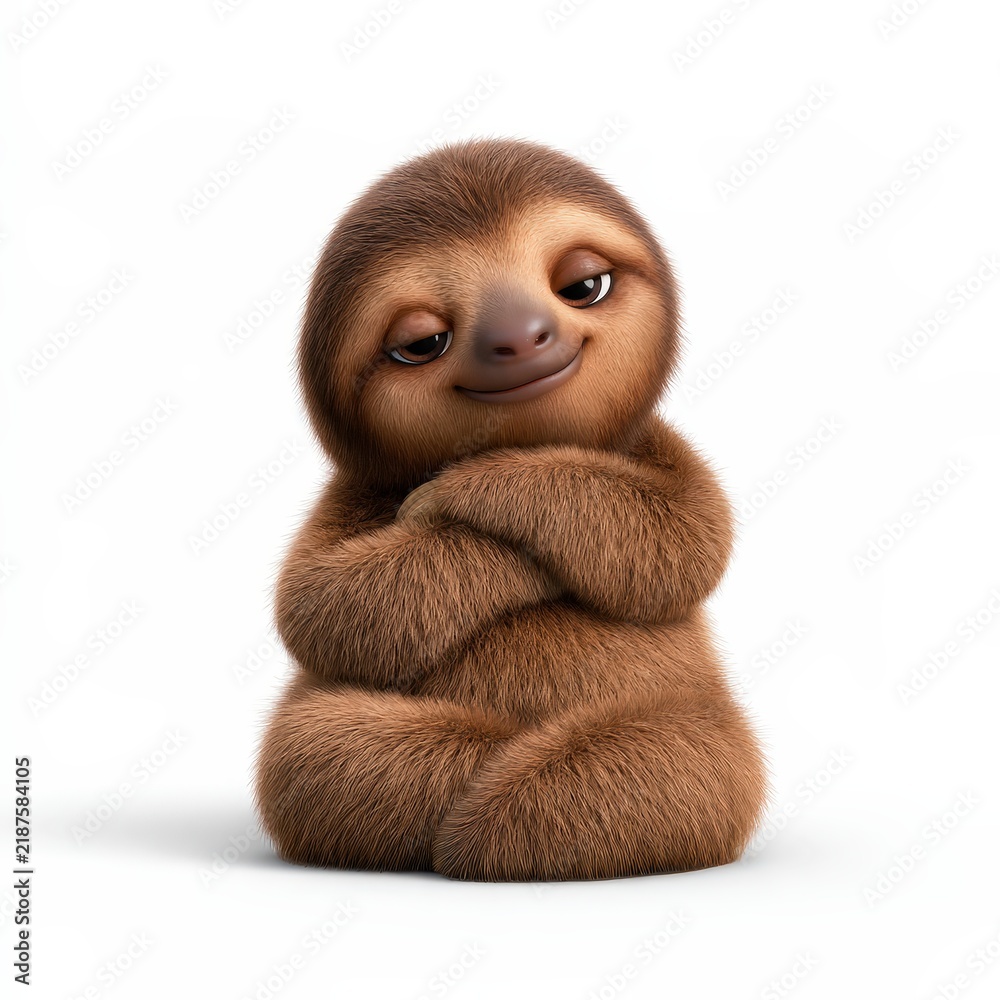 Fototapeta premium Adorable Sloth Character with Hands on Hips Posing for a Photo
