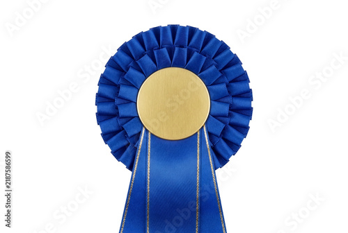 Foto Blue Rosette Award Ribbon with Gold Center Plate