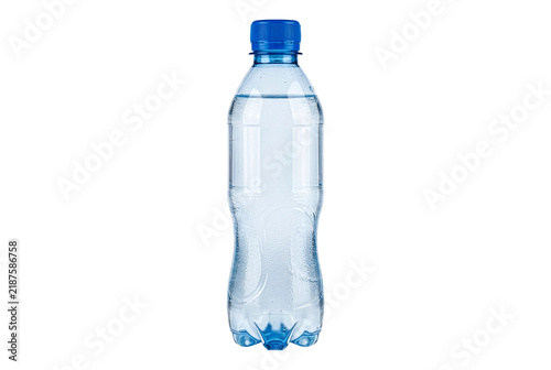 Foto Clear Plastic Water Bottle with Blue Cap