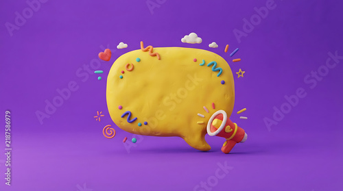 Cute yellow piggy bank with colorful confetti and coins popping out on purple background