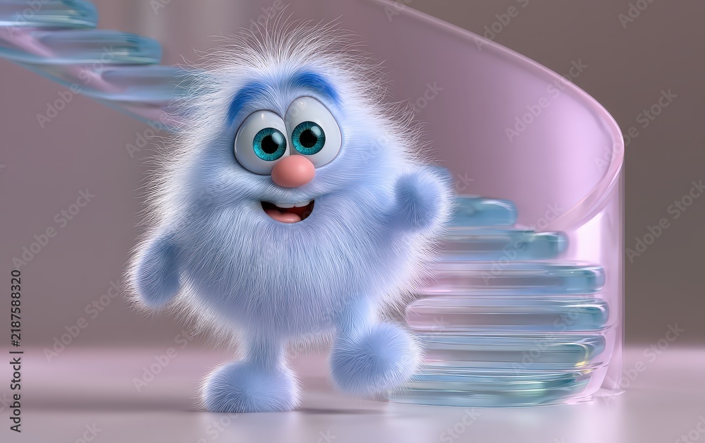 Fototapeta premium Friendly Blue Monster Character in a Playful Colorful Environment