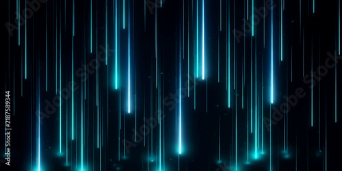 Digital rain of blue neon light streaks fall from a dark void, creating a mesmerizing, futuristic, and abstract visual.