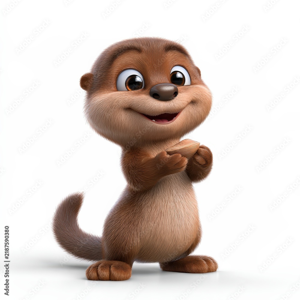 Fototapeta premium Adorable Animated Chipmunk Character Standing on Two Legs Pointing with One Hand and Smiling
