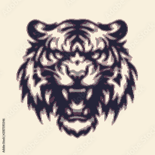 Stylized tiger illustration with intricate lines and a minimalist color palette