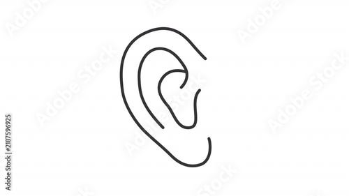 Animated human ear outline icon. Hearing health and wellness animation. Audiology studying body part. Sensory perception diagnostics. Flat line motion graphic loop on transparent white