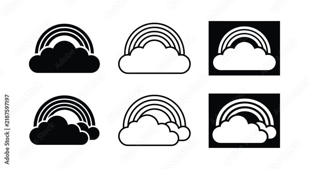 Obraz premium Rainbow and cloud silhouettes showcase a simple graphic vector illustration on a white background
