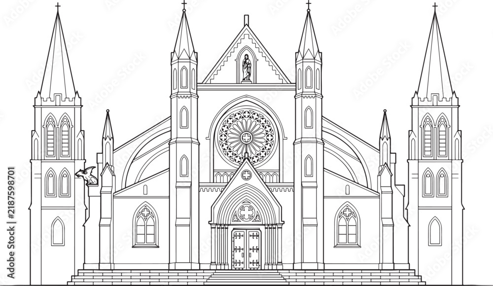 Obraz premium a grand historical church one line art Editable stroke