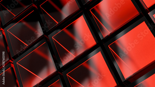 Obraz na płótnie Abstract 3D Red Square Grid Background, Recessed Pyramid Pattern