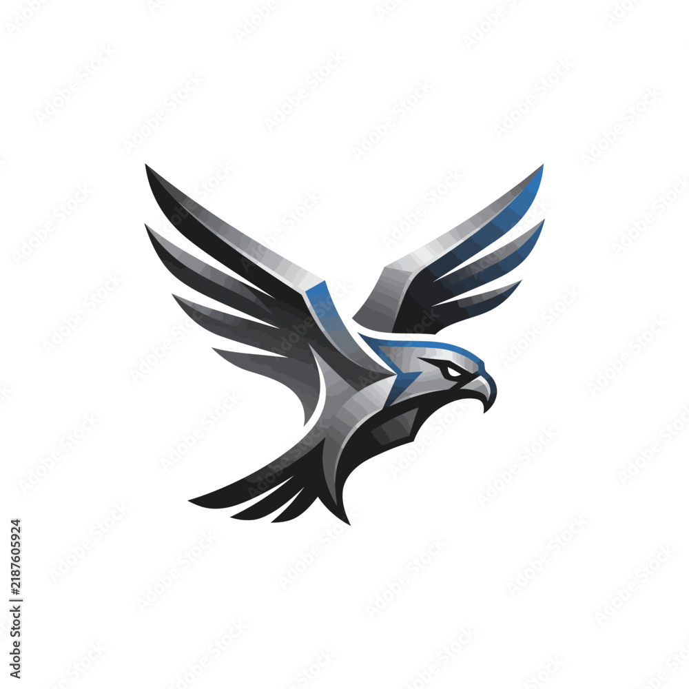Fototapeta premium Metallic eagle falcon logo icon design with sharp wings