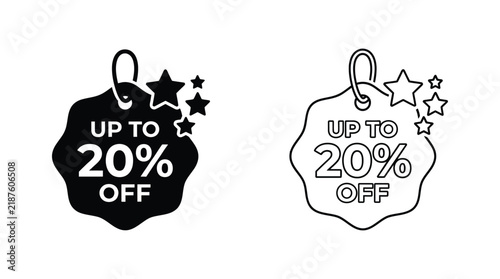 Black and white vector illustration of a sale tag with a hand gesture