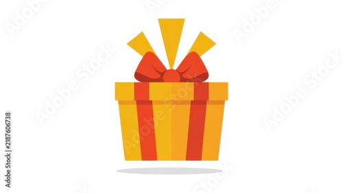 Flat design illustration of a yellow gift box with a red ribbon isolated on white