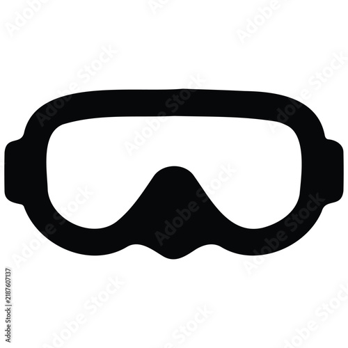 Scuba diving face mask silhouette isolated on white background for water sports equipment.