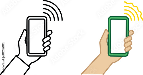 Modern mobile phone held in hand icon set for digital communication on transparent background