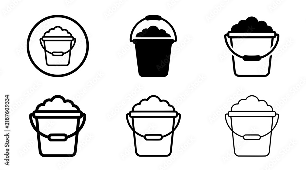 Obraz premium Set of bucket with snow icons in various styles and outlines