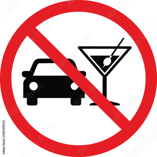 No drinking and driving vector illustration warning sign shown in bold style on transparent background